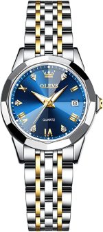 OLEVS Womens Watch Fashion Dress Diamond Female Watches for Ladies Analog Quartz Stainless Steel Waterproof Luminous Day Date Two Tone Wristwatch - Image 9